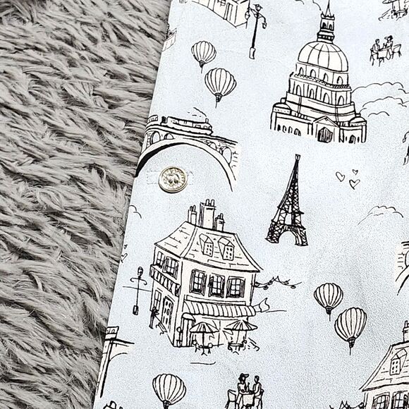 Karl Lagerfeld Shirt Womens Large Blue Paris Print Long Sleeve Button Polyester - Picture 14 of 16